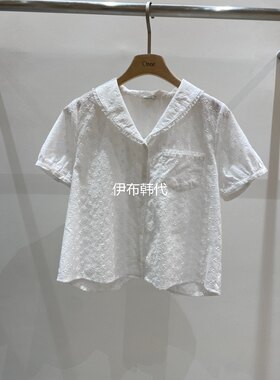 翻领休闲镂空花朵娃娃衫短袖衬衫