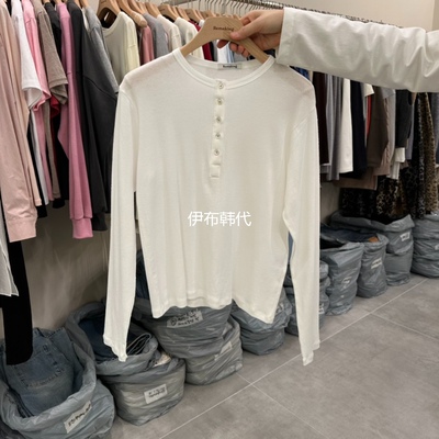 圆领休闲纽扣薄款长袖打底T恤