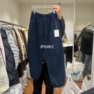 松紧腰纯色抽绳绒布宽松卫裤