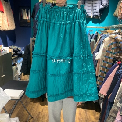 松紧腰纯色木耳边半裙长裙