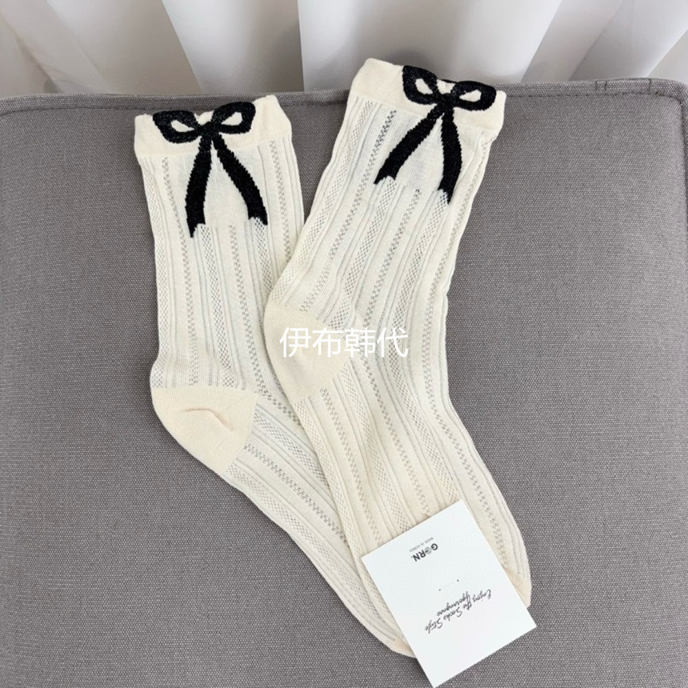 棉质蝴蝶结可爱女袜中筒袜