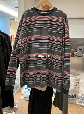 SELF SERVICE韩国东大门代购26春款 圆领彩色条纹棉质字母宽松T恤