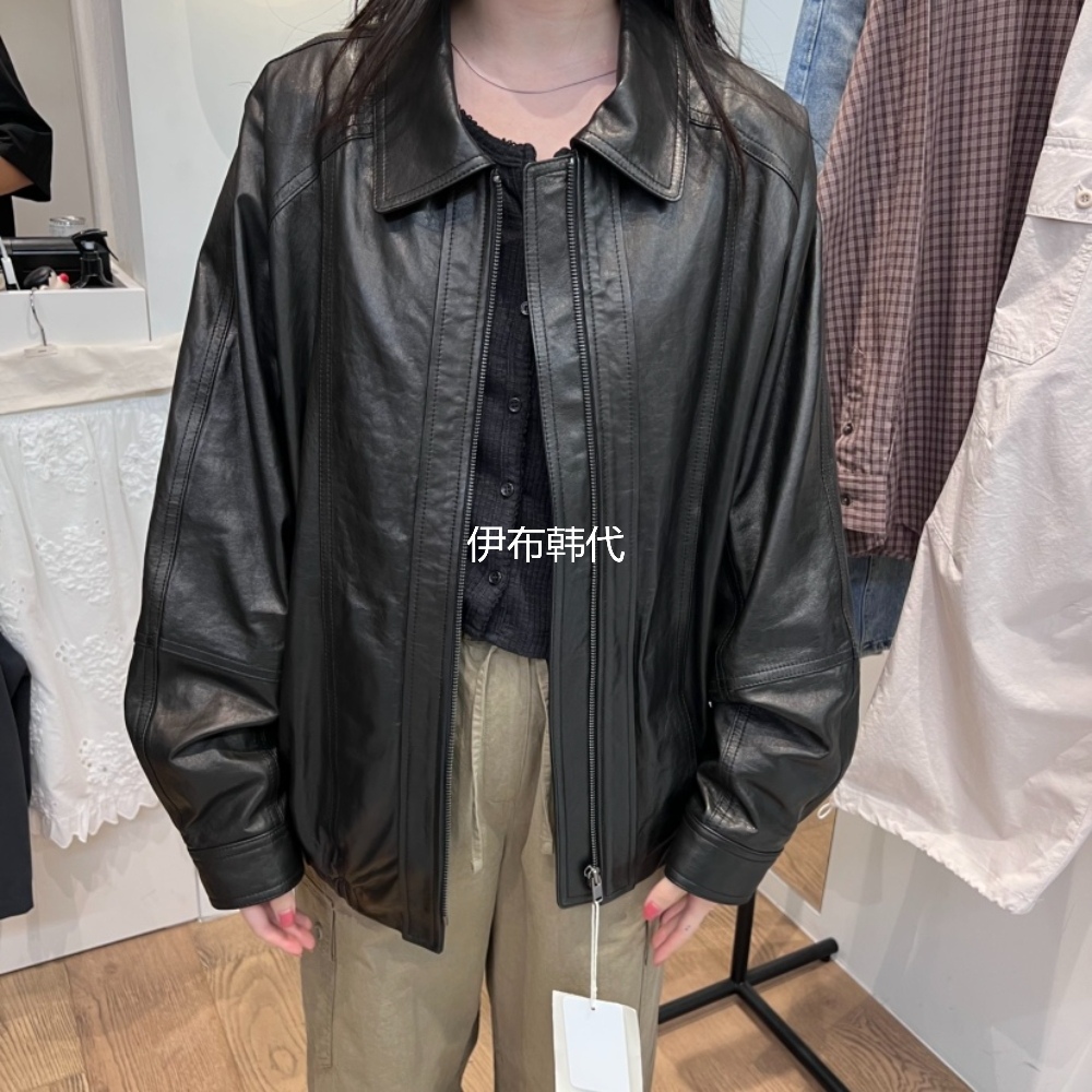 翻领拉链真皮小羊皮夹克皮衣外套