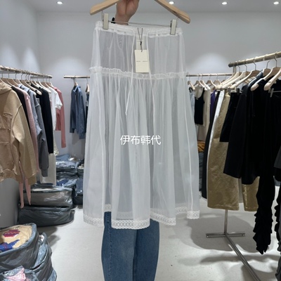春款抽绳透明蕾丝半裙中裙