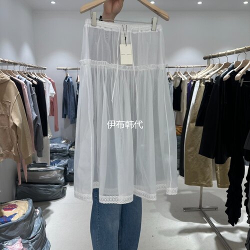 春款抽绳透明蕾丝半裙中裙