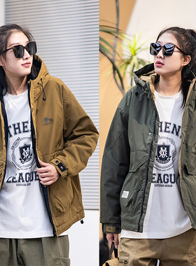 13057 秋冬美式复古宽松百搭印花棉衣夹克外套男士棉服