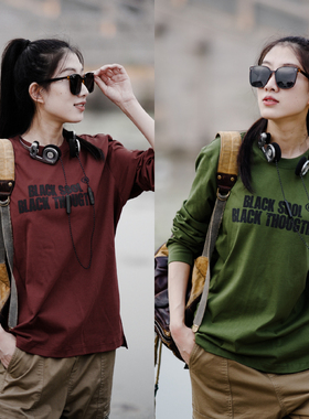 17180 美式复古阿美咔叽印花圆领长袖T恤