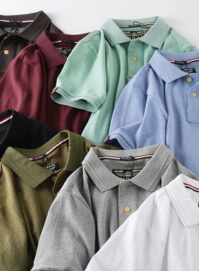12338 夏季美式复古青年男士潮牌阿美咔叽纯棉休闲短袖polo衫