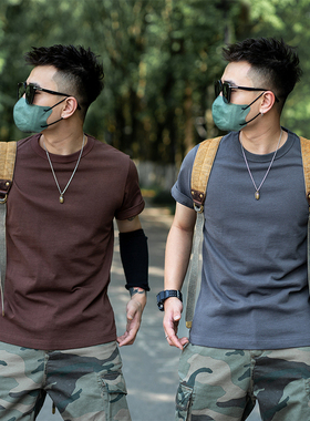 12445 部落男装重磅300克重磅阿美咔叽复古男士圆领素板T恤