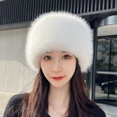 韩版 秋冬仿皮草帽子仿狐狸毛防寒帽男女士毛毛平顶帽俄罗斯风雪帽