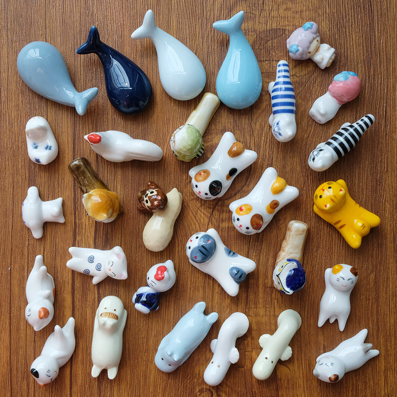 陶瓷釉下彩筷子架筷托筷枕 小猫猫咪 猫头鹰 肉桂狗 鲸鱼 毛笔架