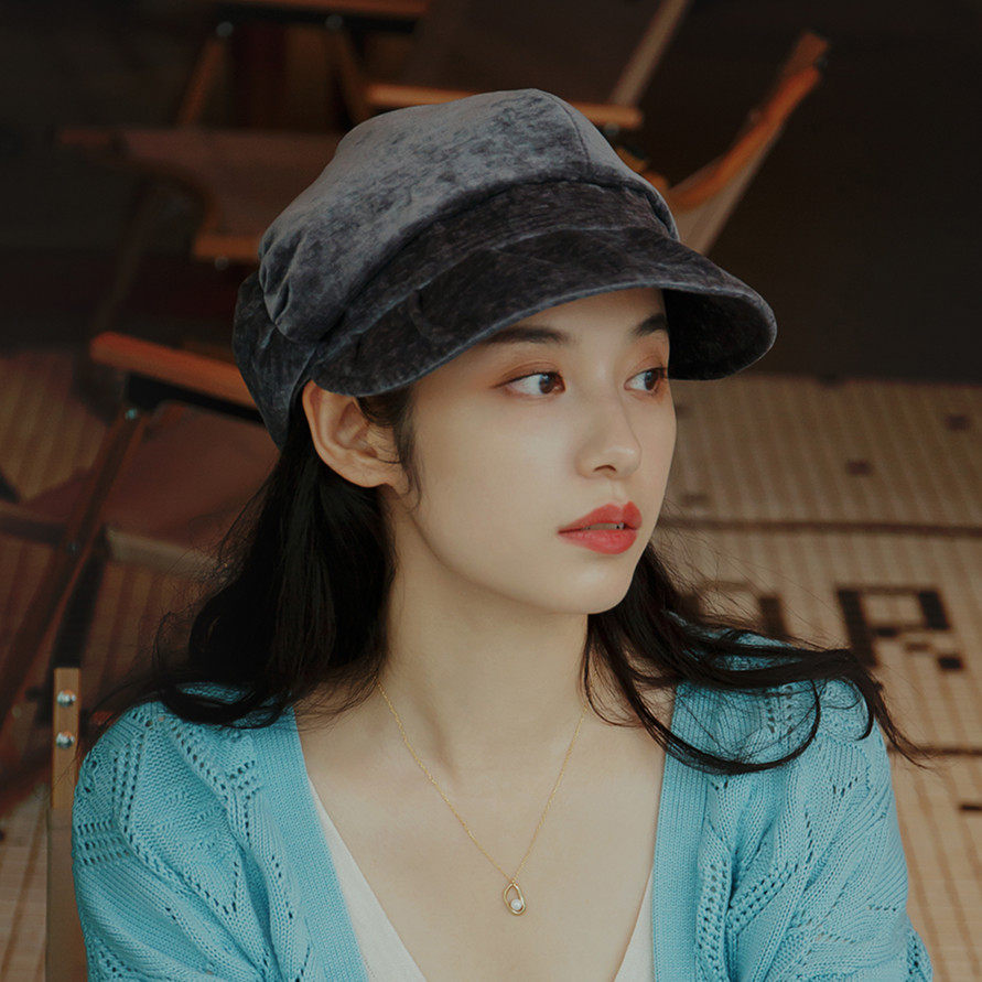 帽子女日系鸭舌贝雷帽秋冬季节加绒保暖遮脸可折叠百搭盆帽春秋潮