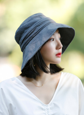 黑色渔夫帽女遮阳帽子夏韩版潮百搭网红太阳帽防晒遮脸日系大帽檐