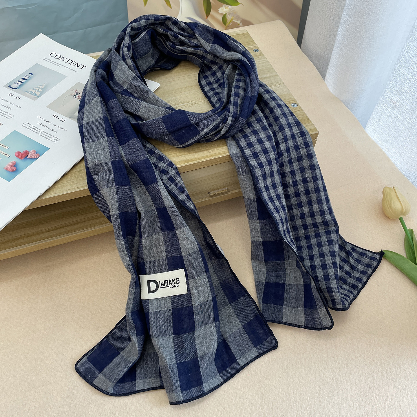 复古文艺蓝色纯棉格子围巾女春秋冬季双面薄款护颈保暖长围脖学生,服饰配件/皮带/帽子/围巾,围巾/丝巾/披肩,淘宝优惠券,粉丝福利购,淘宝优惠卷