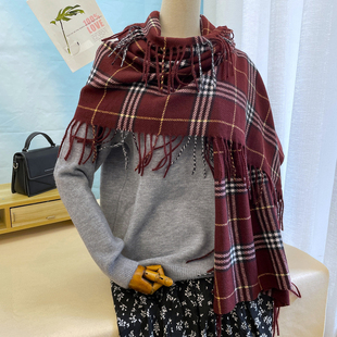 饰披肩女秋冬加厚流苏红格子仿羊绒保暖围巾 英伦风装 2025新款 经典