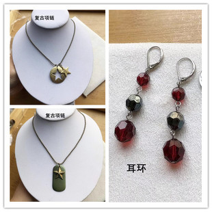 外貿(mào)首飾品歐美庫朋克存復古五角星骷髏項短長鏈耳環(huán)墜大紅色4