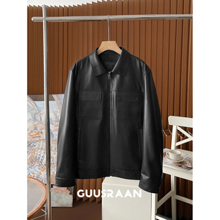 跳转新店拍~雷军同款!鹿皮感新西兰进口羊皮真皮简约翻领夹克春季