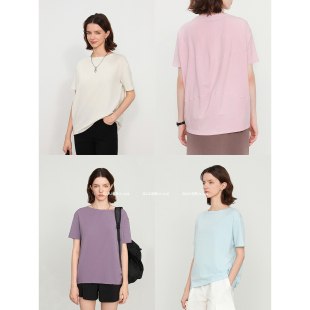 匹马棉 上衣夏季 Back actionT恤女宽松短袖 龟背一字肩