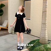 跳转新店拍 冰凉天蚕丝纱线｜遮肚子针织连衣裙撞色翻领短袖 裙夏