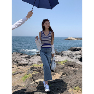 日本吸湿纱线弹力条纹针织背心上衣 追单批 怒推 巨显白啊