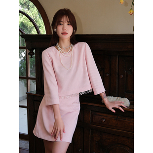 亲妈！轻盈不厚重 短款流苏小香风外套女显瘦半身裙两件套