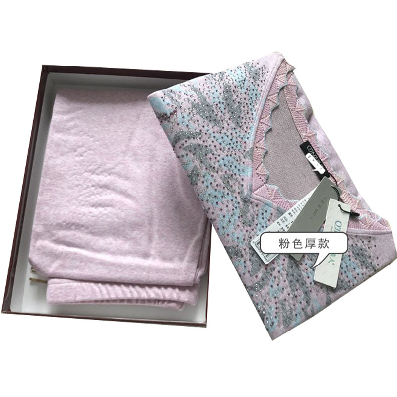 品牌秋冬新品女彩棉提花厚款V领保暖妈妈内衣套装 秋衣秋裤1326