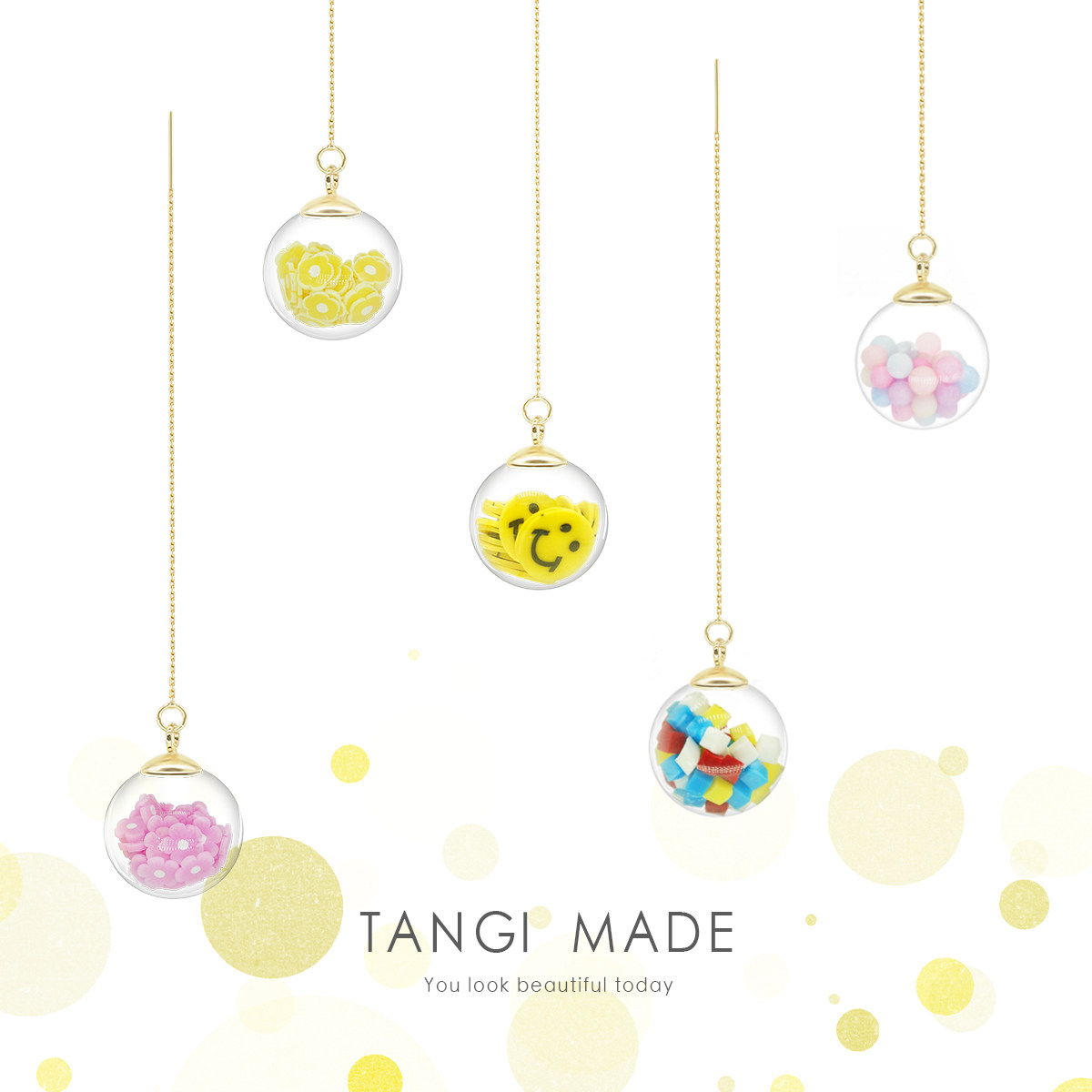 TANGI原创新款纯银甜美少女梦幻玻璃球泡泡可爱气质长款耳环耳线