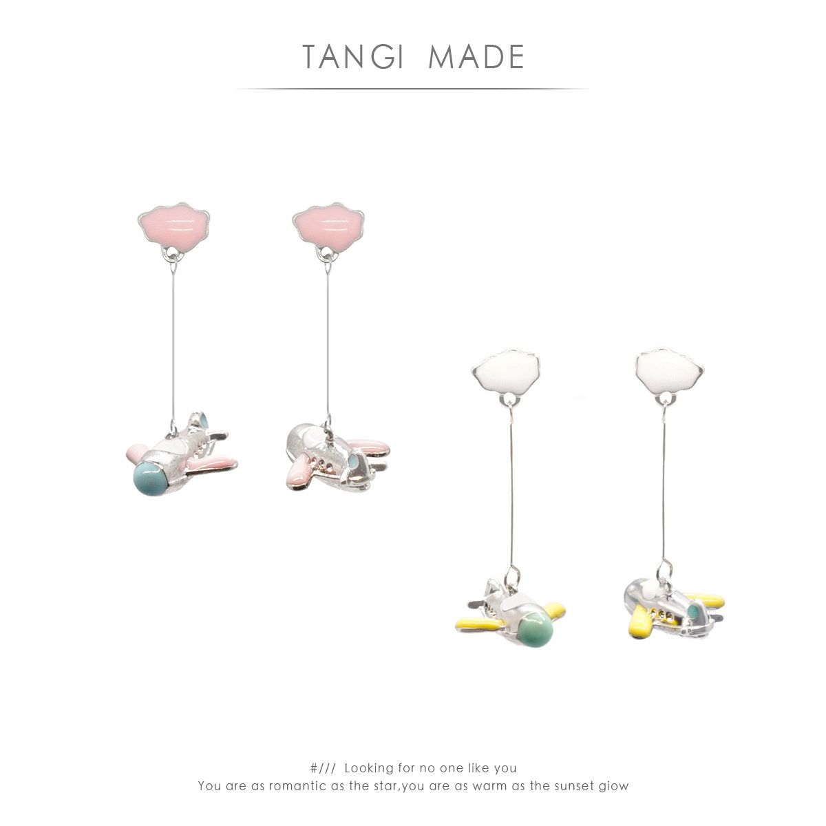 TANGI原创日韩纯银可爱动感小飞机小清新甜美超仙耳环无耳洞耳夹