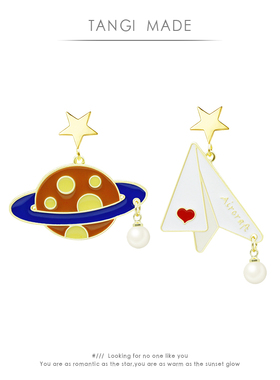 星球纸飞机复古小众耳夹耳环
