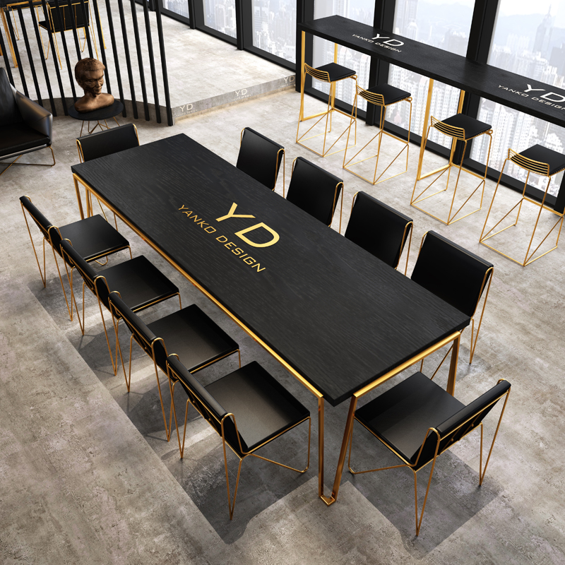 YANKO Conference table Industrial wind Black gold Modern simplicity LOFT Northern Europe to work in an office solid wood Negotiate Tables and chairs combinationin the Business/Office Furniture , Office Furniture , Desk , Conference table  category - from Buy2taobao.com to provide professional Taobao agent buy service