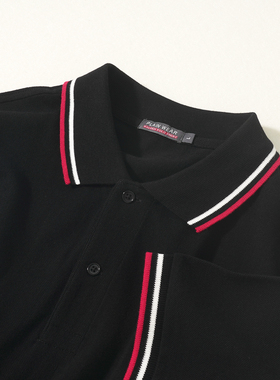 夏季POLO衫男翻领短袖镶边条纹两粒扣T恤衫商务休闲保罗衫棉宽松