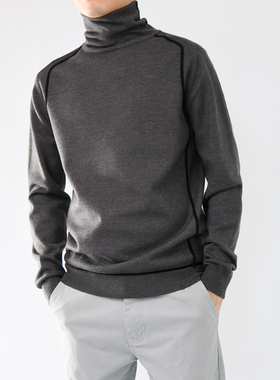 高领毛衣男灰色修身堆堆领针织衫毛衫自由领打底衫秋季新款黑色潮