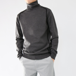 高领毛衣男灰色修身堆堆领针织衫毛衫自由领打底衫秋季新款黑色潮