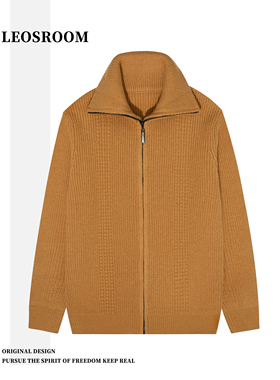 拉链开衫毛衣男宽松2023外套男士情侣秋冬复古新款针织衫姜黄色潮