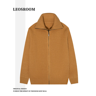 针织衫 情侣秋冬复古新款 姜黄色潮 毛衣男宽松2023外套男士 拉链开衫