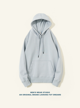 加绒连帽套头卫衣男内搭加厚保暖重磅冬季打底衫纯色宽松帽衫潮流