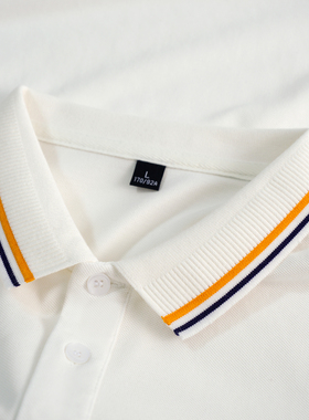 40支长绒珠地棉POLO衫纯色开衩带领短袖T恤男撞色领正肩保罗衫白