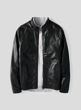 立领皮衣男韩版修身短款皮夹克潮流男装秋冬皮革外套青年男夹克衫