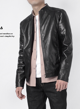 立领男皮衣休闲皮夹克春秋外套短款机车夹克修身帅气韩版新款潮流