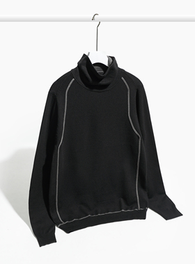 自由领男打底衫堆堆领衣服精纺内搭百搭高领男韩版纯色撞色毛衫潮