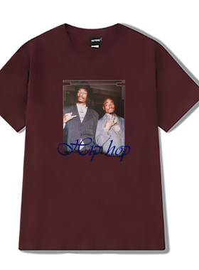 欧美复古Hip hop宽松男女短袖snoopdog狗爷2Tupac说唱RAP圆领T恤