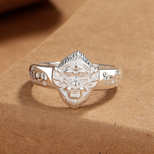 东南亚复古阿赞佑五眼四耳活口小众设计泰国佛牌潮经文电镀银戒指