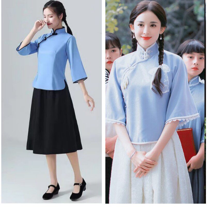 民国风五四青年女装复古怀旧文艺学生毕业中国风舞台合唱表演服装