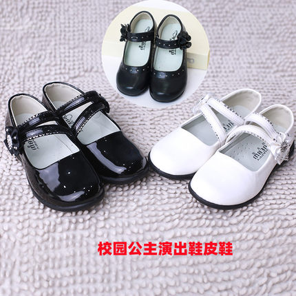 女童黑色皮鞋儿童软底公主表演出鞋中大童小学生白色女舞台亮单鞋