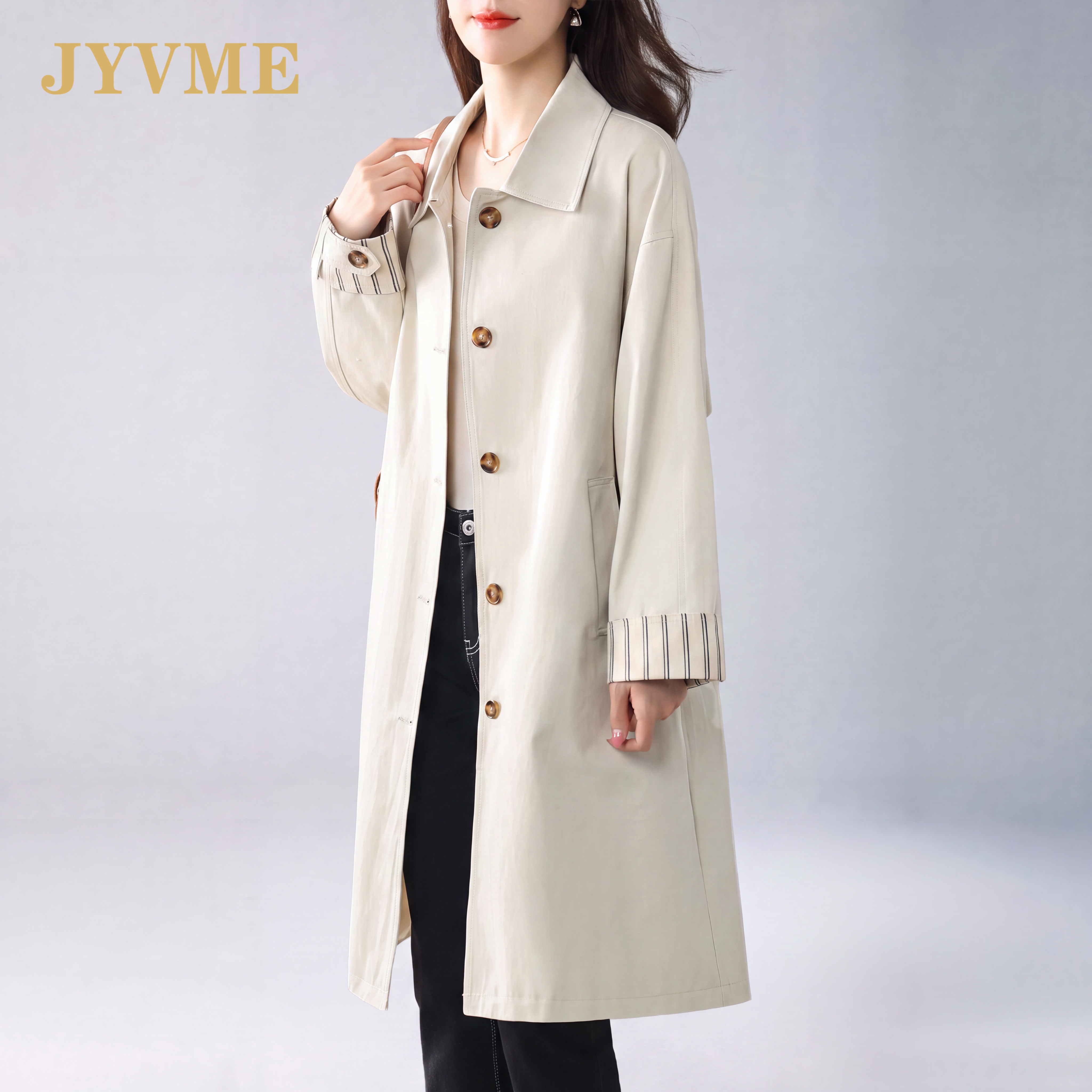 JyVme轻奢气质中长款风衣外套女2026秋季新款翻领休闲高级感大衣