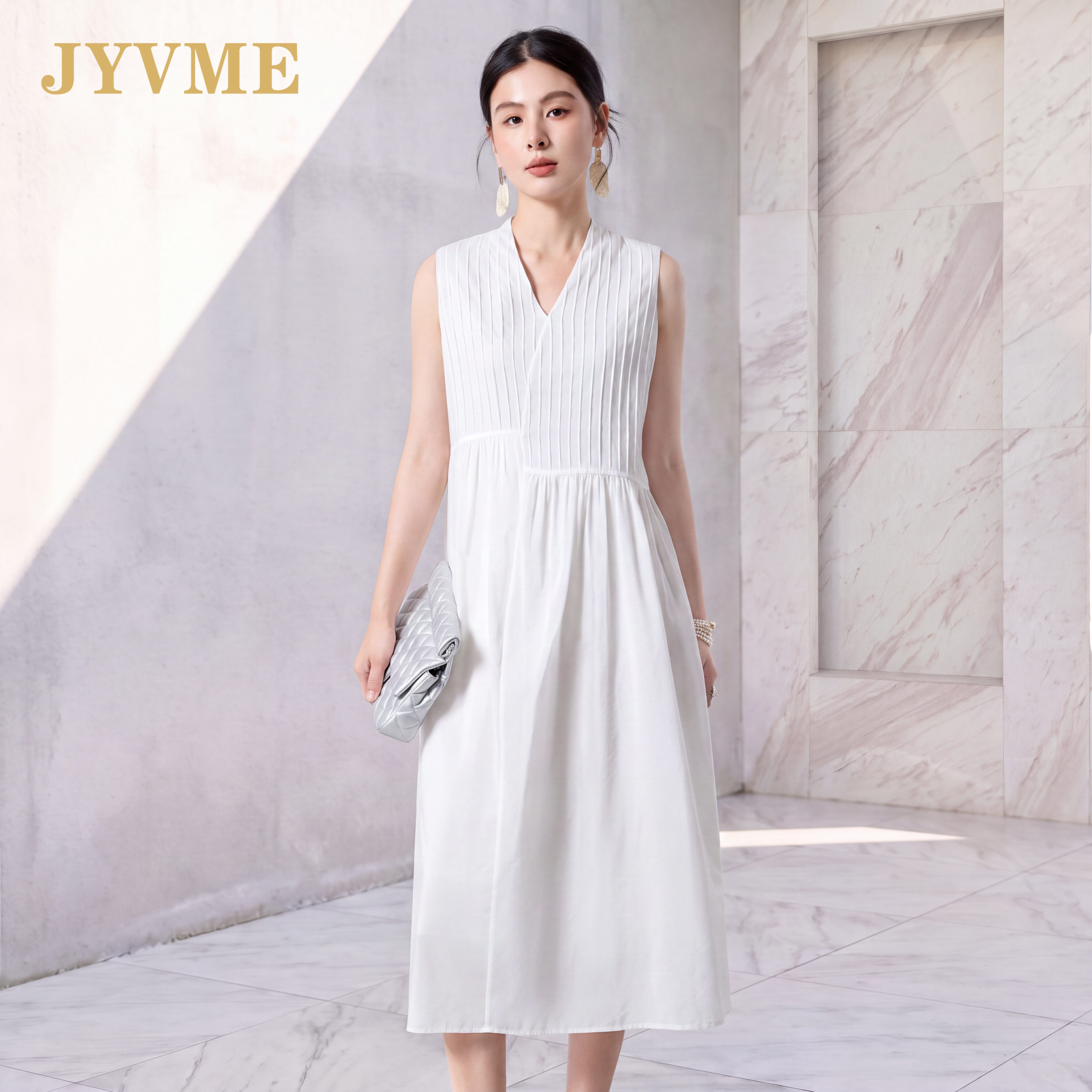 JyVme轻奢桑蚕丝连衣裙夏季新款A字裙温柔风气质真丝背心长裙女