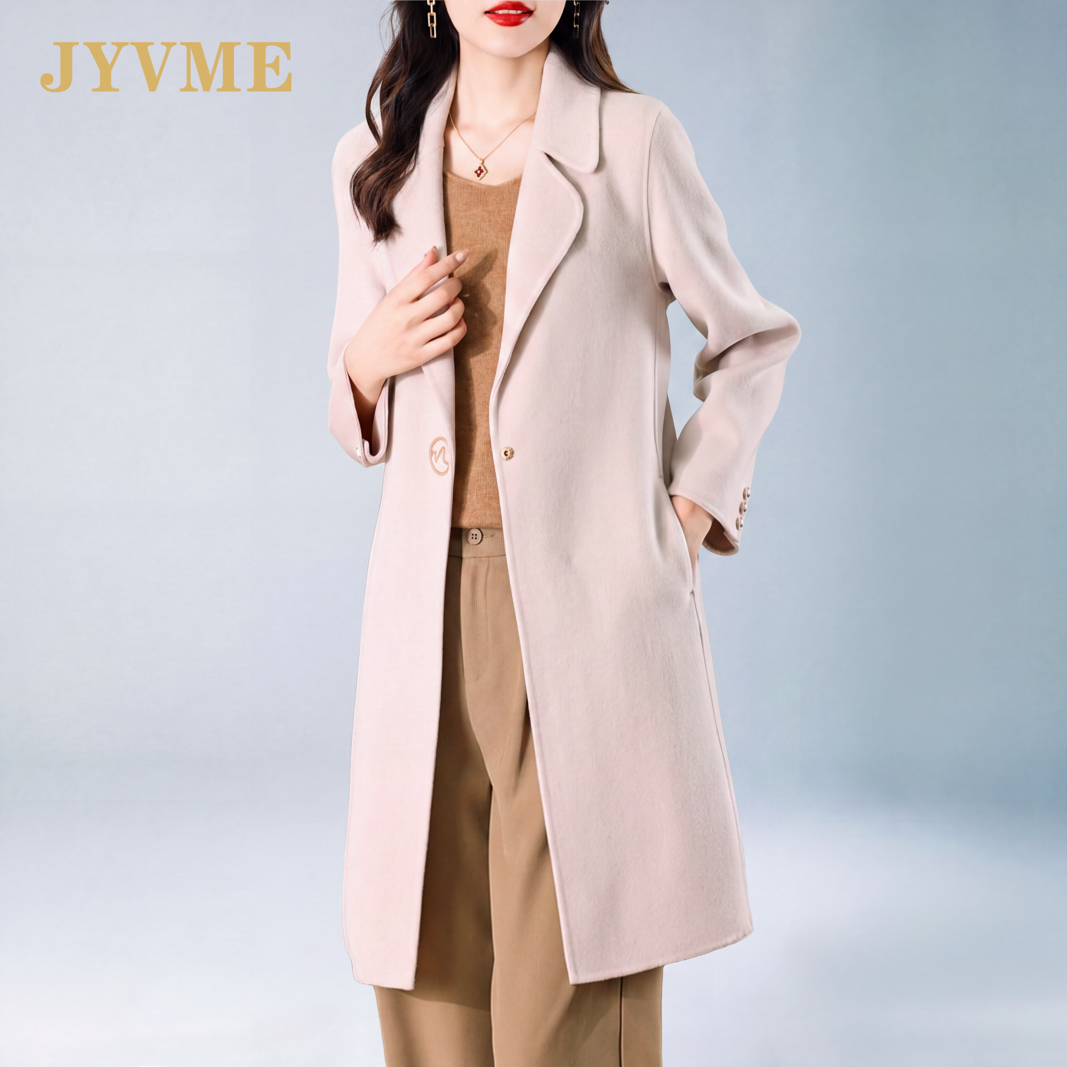 JyVme轻奢修身双面羊毛大衣女2026秋冬季新款妈妈中长款毛呢大衣
