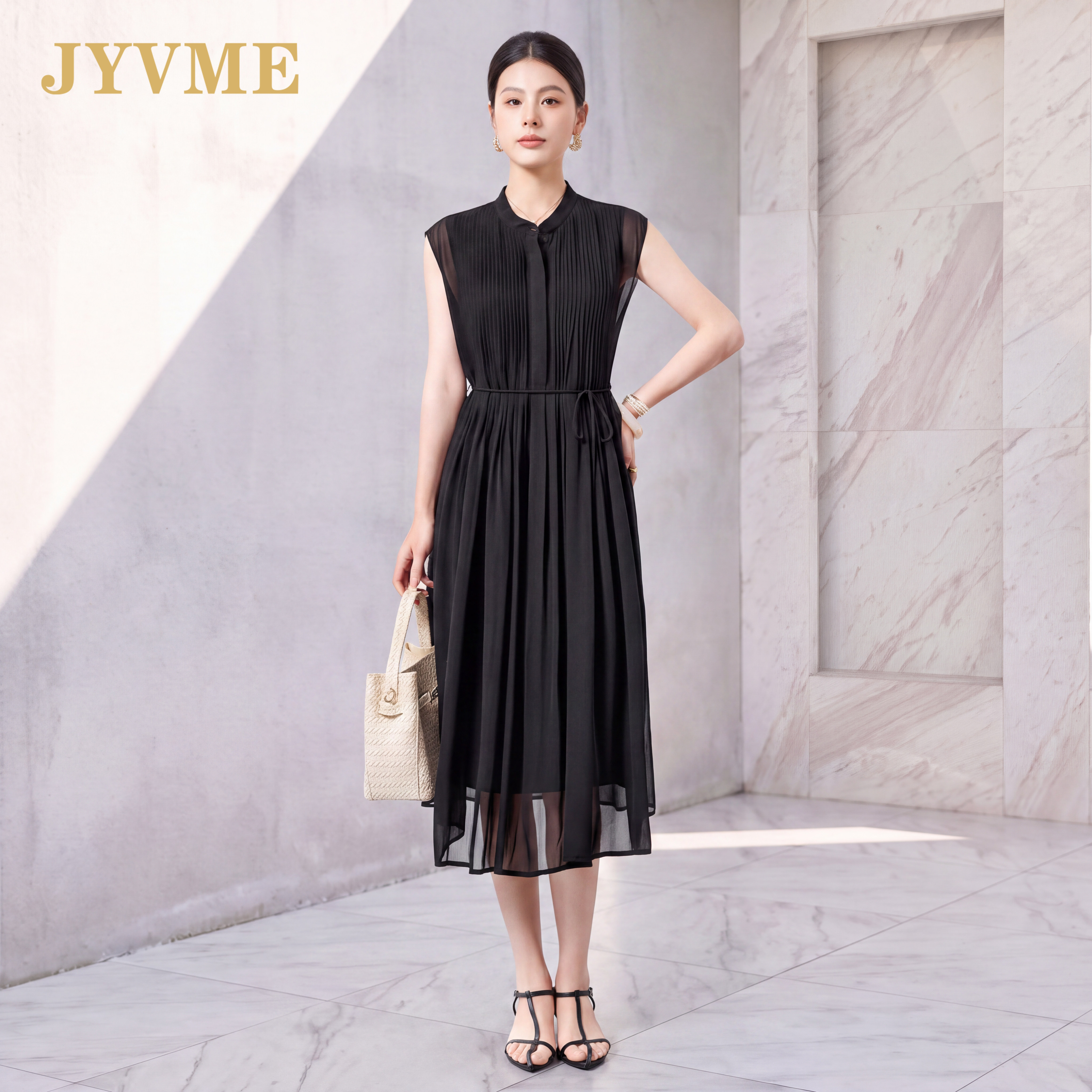 JyVme轻奢桑蚕丝连衣裙女2026新款重磅真丝中长款通勤日常休闲裙