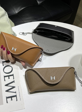 真皮男女士防压眼镜包便携式眼镜收纳袋近视眼镜盒黑色防掉墨镜包