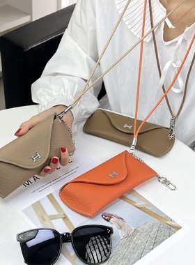 H扣真皮抗压眼镜包女挂脖太阳墨镜盒收纳通用便携近视眼镜保护套